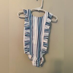 Minnow Striped Blue and White Ruffled Swimsuit